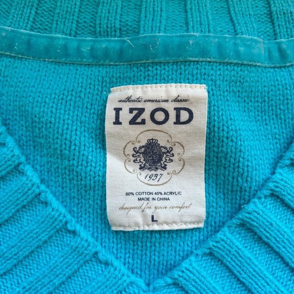 IZOD Women’s V-Neck Textured Knit Turquoise Sweater Size Large - Picture 8 of 9